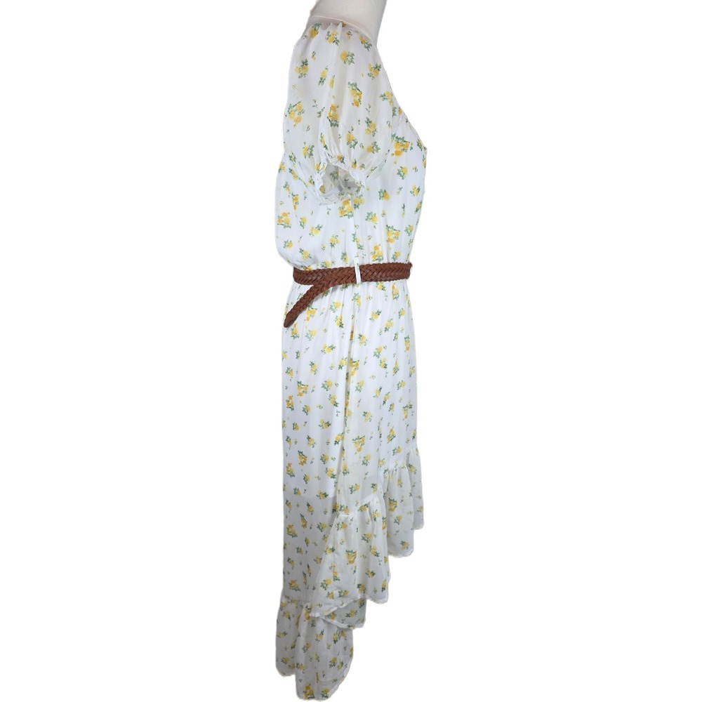 Madden Girl Juniors White Floral High Low Midi Belted Dress Cottagecore - Picture 5 of 11